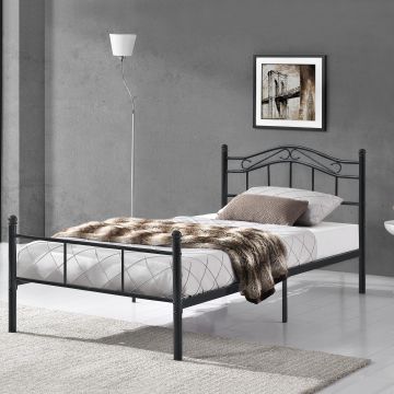 [en.casa]® Egyszemélyes ágy Split 120 x 200 cm fémkeretes vintage ágykeret design ágy fekete
