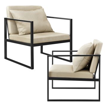 [en.casa]® 2 x Design fotel 70 x 60cm karosszék hátpárnával kényelmes szék kartámasszal homokszín