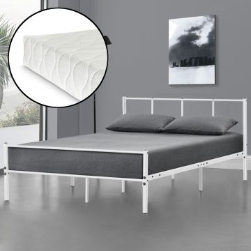 Fémkeretes ágy matraccal, kopásálló, Fehér, 120 x 200 cm [en.casa]® 